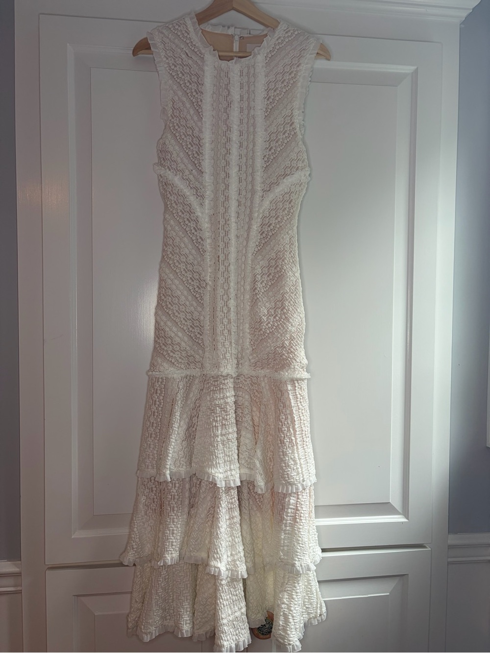 cinq a sept “Gardenia” Cream Textured Tiered Maxi Dress